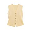 Chaleco Casual de Moda para Mujer Cuello en V Color Sólido Tejido de Punto de Una Hilera Otoño 2025 Nuevo Transfronterizo Europeo y Americano