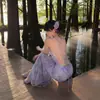 Vestido Roxo Sexy Estilo Puro Desejo Verão Sudeste Asiático Transfronteiriço Novo Estilo Bodycon Sereia Longo com Costas Abertas e Alças