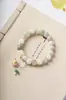 Pulseira de Corda para Dedo Macia com Contas Coloridas Gradientes, Raiz de Bodhi Jade Branco, Bolo de Arroz Pequeno DIY, Anel Corrente com Seis Caracteres Verdadeiros