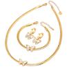Cadena de Concha con Hoja de Estilo Coreano Cadena Clavicular de Mariposa Impermeable y a Prueba de Sudor Pulsera para Niñas Aretes Cortos Set de Oro Collar
