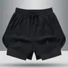 Pantalones cortos deportivos de secado rápido para hombre, de verano 2024, de alta elasticidad, transpirables, para correr, fitness, de dos piezas, antiluz, para yoga