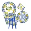 Prato de Papel Descartável Azul e Branco Porcelana Vintage Tema Limão Festa de Frutas de Verão Copo de Papel Guardanapo Faca, Garfo e Colher para traje