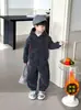 Ropa de Invierno para Niños Conjunto de Sudadera Forrada de Polar Estilo Coreano Ropa Deportiva Atractiva para Niños Conjunto Grueso de Dos Piezas para Bebés y Niños Pequeños Ropa Urbana Fresca