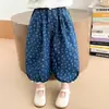 1477 Calças Infantis Primavera Nova Estilo Coreano Conjunto Jeans Solto Infantil Primavera e Outono Calças de Renda para Meninas