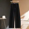 Pantalones deportivos rojos de pierna ancha curvada para mujer, nuevo modelo primavera/otoño 2026, de cintura alta, con cordón, corte holgado, pantalones de pierna ancha fluidos