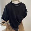 Top Pulóver Casual Delgado Estilo Coreano de Verano Cuello Redondo Manga Corta Camiseta Pequeña Manga Corta Color Sólido para Mujer Productos de Fábrica Original
