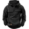 Sudadera con capucha de color liso para hombre, nueva para primavera y otoño, transfronteriza, pantalones deportivos para jóvenes europeos y americanos con múltiples bolsillos con solapa, chaqueta sudadera de cuero