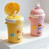 Vaso de Vidrio de Alta Apariencia para Niñas, Lindo Vaso con Popote 3D, Gran Capacidad, Botella de Agua Portátil Cruzada para Niños y Estudiantes