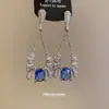 Pendientes de Plata Aguja Zircón Gota de Agua Cuadrado, Modernos, Sencillos, Versátiles, Elegantes, Lujo Ligero, Pendientes de Gama Alta para Mujer