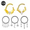 Anillo de Nariz de Luna Estrella Flecha Ojo de Caballo Anillo Cerrado Pendientes Clavo de Hueso de Oreja Joyería para Piercing de Titanio F136