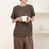 Camiseta de Verano para Mujer Estilo Japonés Lotte, Algodón Puro, Anti-Pilling, Corte Holgado, Cuello Redondo, Tacto Fresco, Color Sólido, Mangas Cortas Versátiles