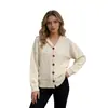 Novo Cardigã de Botão Tricotado de Manga Longa com Capuz para Comércio Exterior Transfronteiriço Europeu e Americano Top de Cor Sólida Roupa de Exterior Feminina Moda Casual