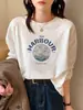 Camiseta base blanca de algodón para interior otoño e invierno 2025 principios de primavera nueva camiseta de manga larga con felpa ropa de talla grande para mujer top
