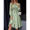 Vestido Satén Manga Linterna Espalda Ojal con Cordones Transfronterizo Amazon 2023