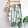 Amazon Transfronterizo Primavera y Verano Talla Grande Suelto Chica Gordita Temperamento Casual Estilo Occidental Reductor de Edad Rayado Moda Traje Deportivo
