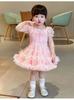 Vestido de Verano con Mangas Abullonadas para Niñas Lingfeng Clothing 2026 Vestido Dulce de Princesa Tutú con Lazo para el Día del Niño