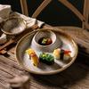 Vajilla redonda retro de cerámica estilo japonés, plato cuadrado para dumplings con plato para vinagre, plato creativo para plato frío, plato para el hogar