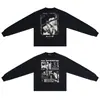 Camiseta Unisex de Manga Larga Holgada con Estampado de Letras Lavada y Desgastada Estilo Hip-Hop de Calle de Moda Otoño para Pareja Transfronteriza