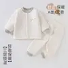 Conjunto de dos piezas acolchado de tres capas para bebé e infante, algodón fino de 40g, pijama de bebé sin costuras para recién nacido, de cintura alta, protector de barriguita
