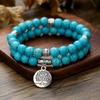 Pulseira turquesa direta da fábrica pulseira com pingente árvore da vida fornecimento transfronteiriço pulseira de turquesa branca de 8 mm conjunto de duas peças