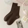 Calcetines con ribete de oreja de madera para mujer, calcetines de otoño e invierno hasta la mitad de la pantorrilla, calcetines de algodón de color liso, calcetines largos sin costuras para combinar con zapatos de cuero pequeños, mocasines, calcetines holgados