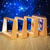 Porta-retrato luminoso de madeira maciça em forma de T para mesa, dupla face, trapezoidal criativo, moldura LED, DIY, madeira oca, mesa de fotos avançada