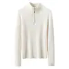 Nueva colección de otoño e invierno: suéter de cachemira tejido para mujer, corte ajustado, con media cremallera, una capa base simple y versátil