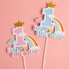Balão Arco-Íris de Camada Dupla Feliz Aniversário Feliz Aniversário Decoração de Bolo Inserção Bandeira Colorida Inserção