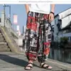 Pantalones florales de estilo étnico tailandés con cintura elástica y cordón para hombre, pantalones de playa tipo cubo para jóvenes talla grande, talla extra grande, comercio exterior