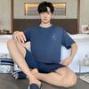 Pijama de Modal de Verano con Cuello Redondo y Mangas Cortas para Hombres y Adolescentes Traje Casual Holgado Ropa de Casa Usable Talla Grande