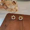 Aretes con Forma de Gato con Circonita Microincrustada, Pasadores Chapados en Plata, Clavos de Cabeza de Gato Chapados en Oro de 14K para Mujer, Estilo Coreano y Japonés, Aretes Pequeños Mini Versión