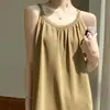 Vestido de estilo coreano con cuello redondo, color liso, sin mangas, tirantes finos para el hombro, suelto, casual, para ir al trabajo, seda de hielo, cuentas curvas, nuevo falda de borlas para mujer