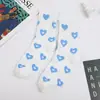 Meias azuis de comprimento médio para o tornozelo, estilo moda nacional, meias esportivas para estudantes, meias com letra de amor para todas as estações, meias longas estilo faculdade feminina, atacado