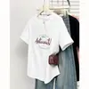 Camiseta Casual de Verano para Mujer Talla Grande 100kg, Manga Corta, Estampado de Letras, Versátil, Clásica, Cuello Redondo, Top 9736