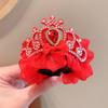 Accesorios para el cabello de bola roja de Año Nuevo para niños, hebilla para el cabello, corona, tocado para niña, artefacto para el cabello de princesa para niña, clip de horquilla