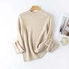 100. Cachemira Sin Costuras de Una Pieza Cuello Redondo Camiseta Básica de Cachemira para Mujer Otoño e Invierno Tejido de Punto Simple Cálido de Manga Larga