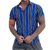 Camisa nueva para hombre de estilo transfronterizo, fresca, a rayas, impresión digital 3D, cárdigan casual hawaiano de manga corta