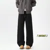 Calça Jeans Melard com Forro de Fleece para Homens, Estilo Americano de Inverno Versátil Tendência Marca Solta Reta Casual, Calça de Pernas Largas Grossa Quente