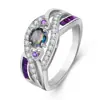 WISH AliExpress Artículo Más Vendido Anillo de Amatista en Forma de Corazón Europeo y Americano Color Arcoíris Siete Zirconia 3A Anillo de Plata Chapado en Platino