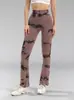 Nuevos Pantalones de Yoga Ajustados de Cintura Alta Sin Costuras Estilo Europeo y Americano Color Tie-Dye con Efecto Melocotón, Pantalones Acampanados, Pantalones Deportivos para Fitness, Leggings