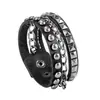 Pulseira Punk Exagerada com Múltiplos Círculos e Rebites Pontiagudos Afunilados, Pulseira de Couro de Três Fileiras, Pulseira de Caveira Rockeira Escura para Homens
