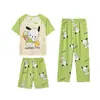 Conjunto de Pijama de Tres Piezas para Niños, Shorts de Manga Corta, Pantalones Largos, Pantalones Casuales Lindos de Dibujos Animados, Ropa para Padres e Hijos, Ropa de Casa para Niños Tallas Mediana y Grande, Moderno