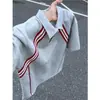 Camisa polo de manga curta listrada de verão novo estilo universitário cor contrastante top solto marca da moda camiseta americana de meia manga