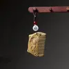 Peine de Masaje Meridianos Tallado de Sándalo Verde, Artesanía de Madera para Mujeres, Peine de Bolsillo Portátil Estilo Antiguo, Colgante de Paisaje, Accesorio para Bolso