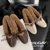Zapatos de Mujer de Felpa con Estilo Francés Elegante, Temperamento de Lazo Retro, Aumentadores de Altura, con Forro de Lana, Zapatos de Nieve de Cuero Engrosados y Cálidos