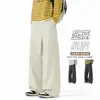 Pantalones de pierna ancha de alta gama, color liso, estilo recto holgado, nuevos pantalones casuales de estilo americano de longitud al suelo con pierna curva, gris oscuro, tiro medio
