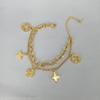 Pulseira de Aço Titânio com Franja de Trevo Vazado para Presbiopia Feminina Leve Luxo Tendência Não Desbota Moda Japonesa e Coreana Pulseira Dupla Camada Flor Pequena