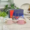 Serie Estrella de Siete Puntas Rusa Taza Doble con Platillo Taza de Café y Platillo Doméstico de Porcelana Ósea Lujo Ligero Caja de Regalo de Gama Alta Venta al por Mayor Transfronteriza