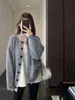 Zeda Jiayi Estilo Coreano Sensación Holgada Cardigan de Punto Gris Florido Bloque de Color Holgado Perezoso Suéter Abrigo Mujer Otoño Invierno Nuevas Llegadas