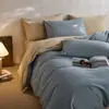 Conjunto de quatro peças 100% algodão escovado de alta contagem de fios, capa de edredom simples de algodão puro estilo nórdico, lençol de cima, lençol com elástico, conjunto de cama